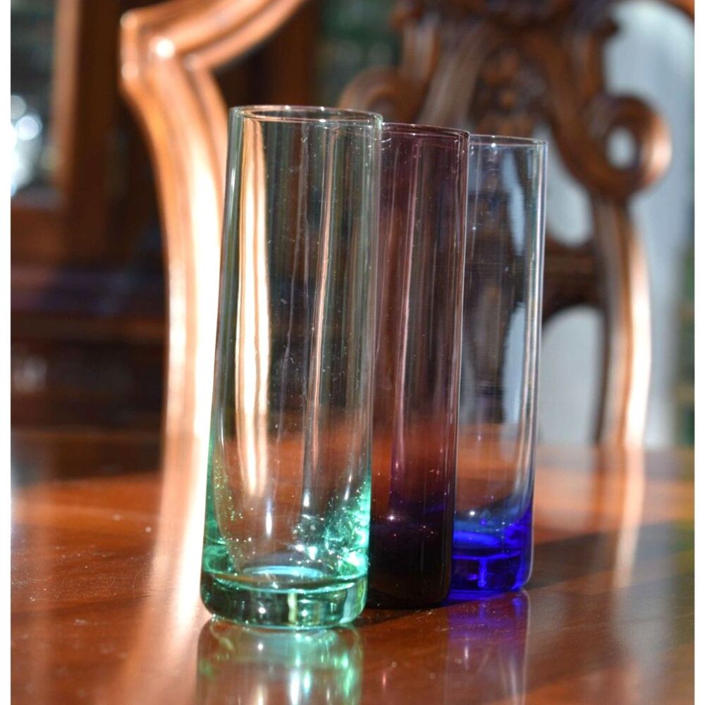 Set of 3 Vintage Jewel Tone Collins Multicolored Glasses Heavy Base - 5"